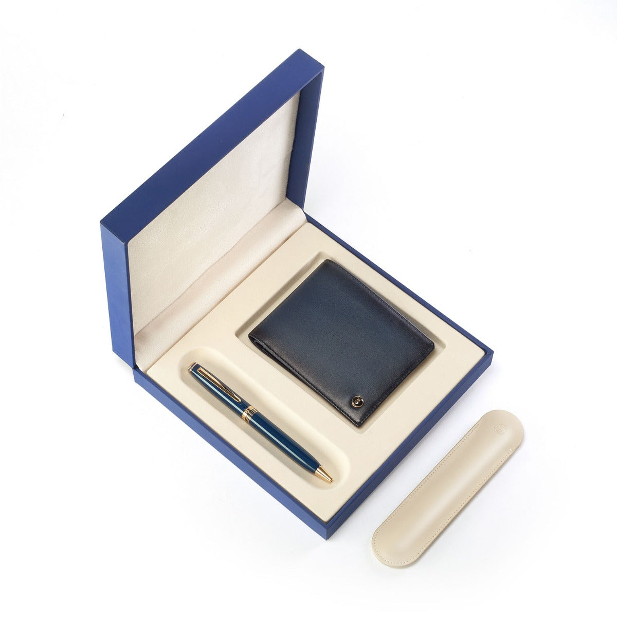 Lapis Bard Contemporary Blue Gold Ball Pen with Ducorium Blue Wallet