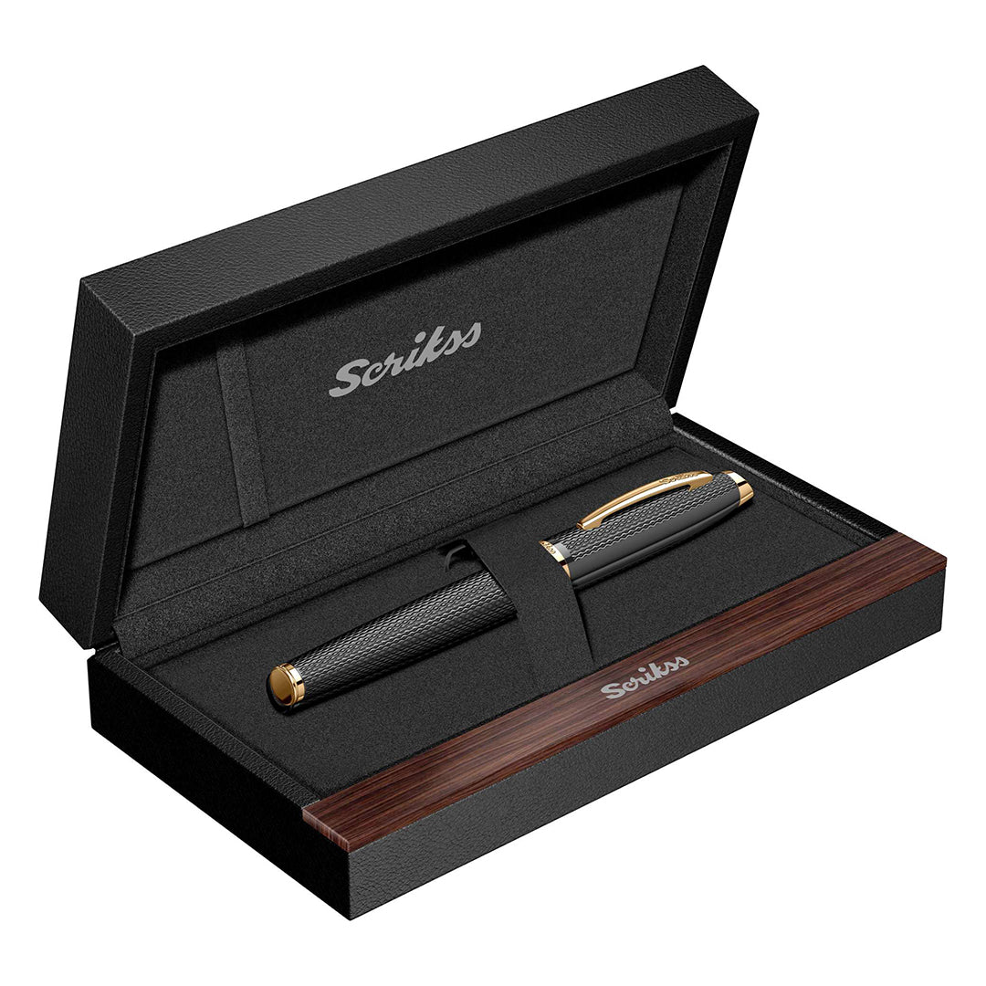 Scrikss Oscar 390 Rollerball Pen in Matte Black GT in gift box