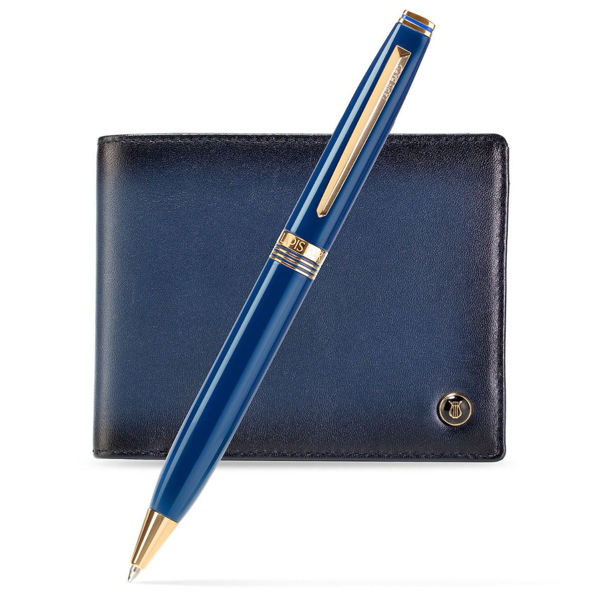 Lapis Bard Contemporary Blue Gold Ball Pen with Ducorium Blue Wallet