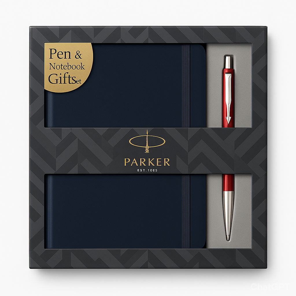 Parker Vector Standard Chrome Trim Ball Pen with Parker Notebook Combo