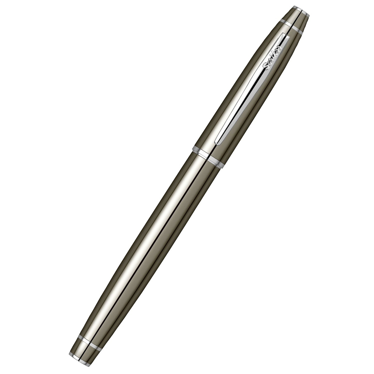 Scrikss Noble 35 Medium nib Fountain Pen - Titanium CT on white background