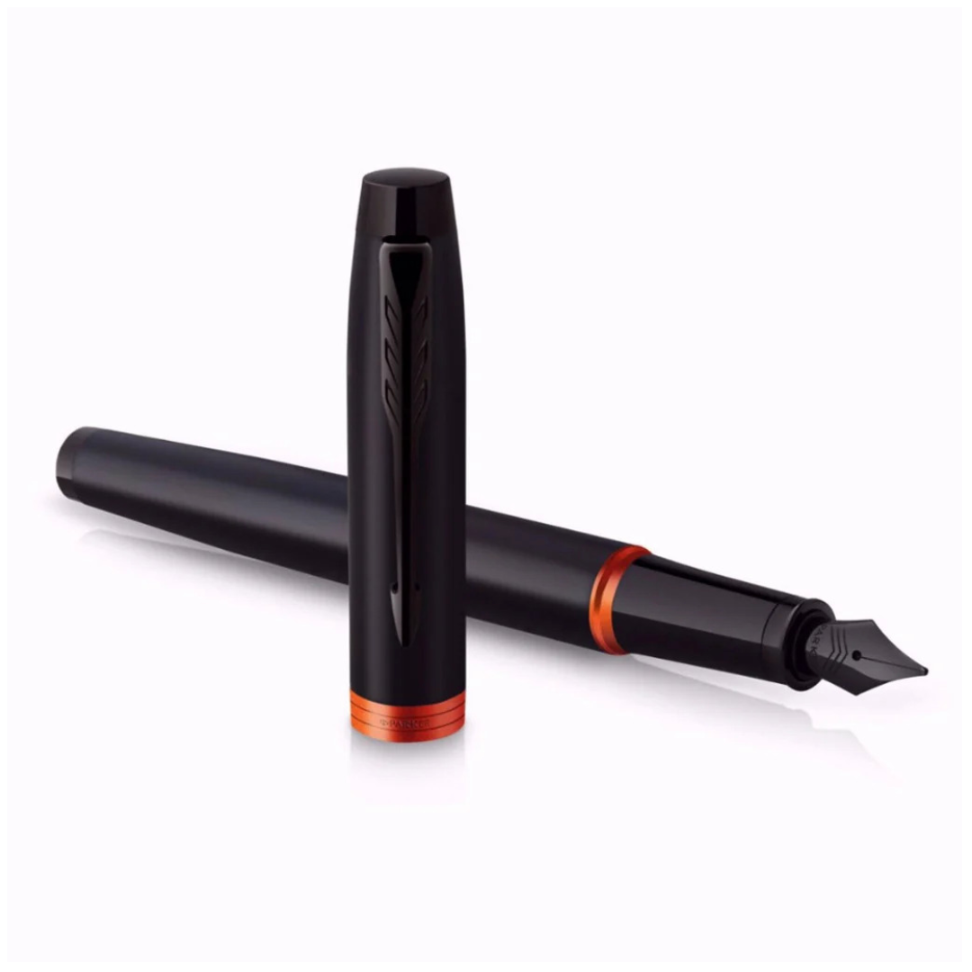 Parker IM Flame Orange Black Trim Fountain Pen - Medium Nib