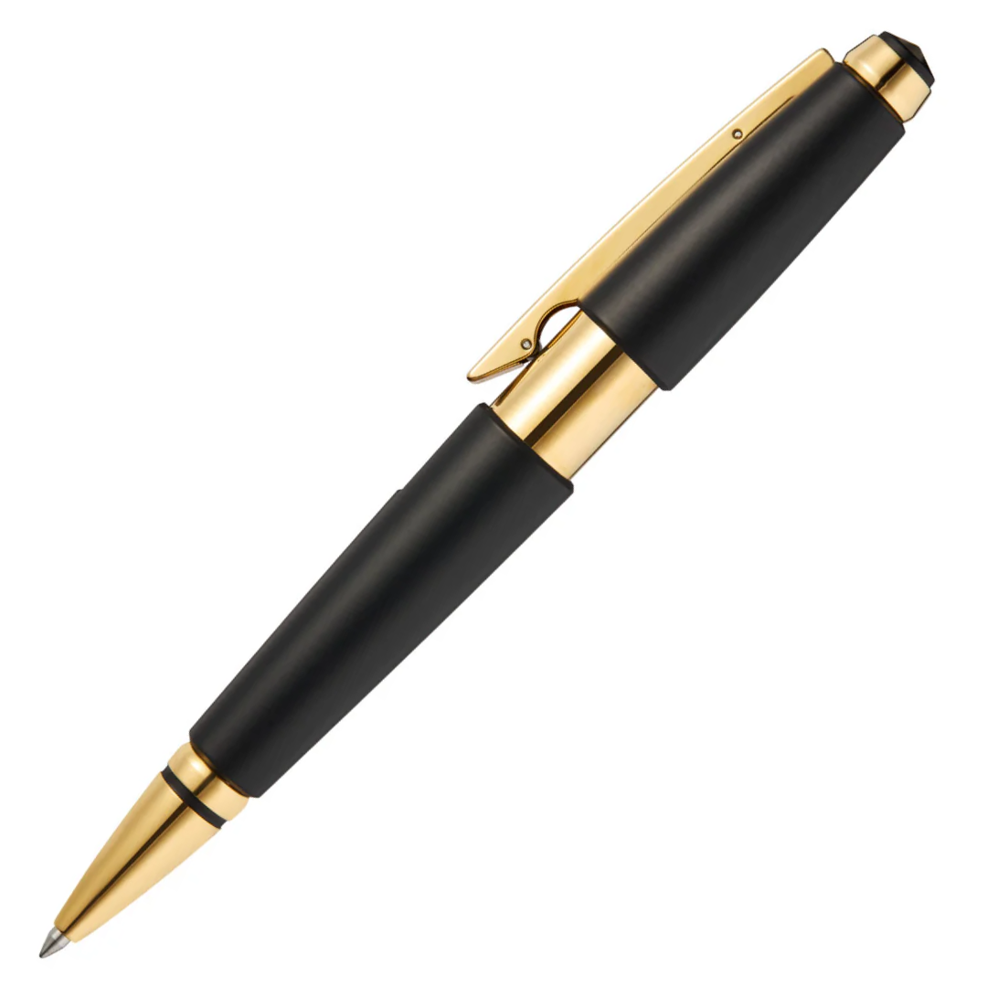 Cross Edge Black Gold Roller Pen (23kt Gold Plated)