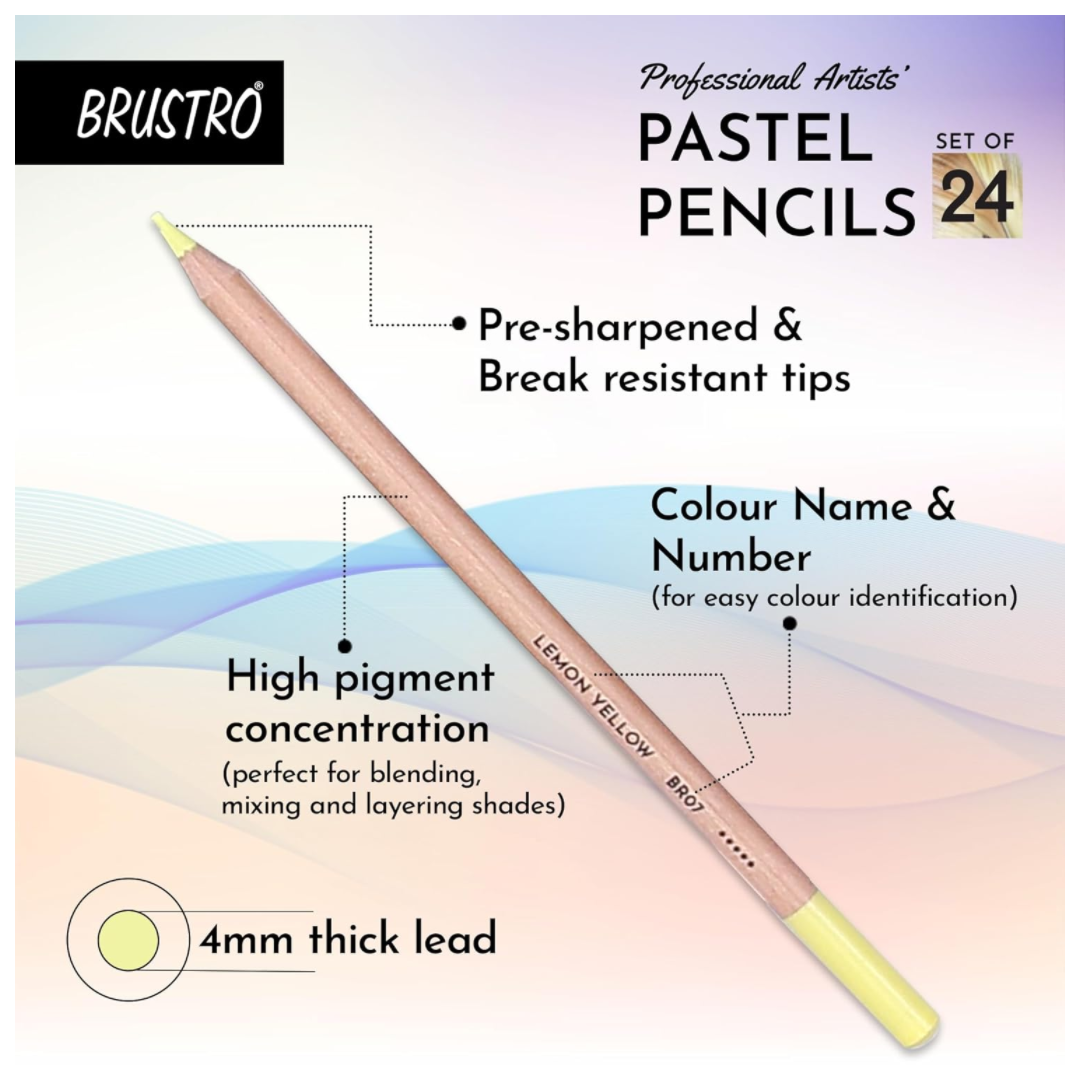 Brustro Pastel Colour Pencils - 24 Shades Set