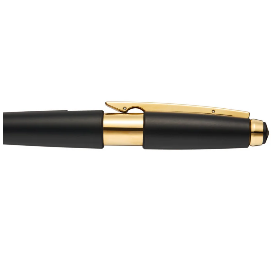 Cross Edge Black Gold Roller Pen (23kt Gold Plated)