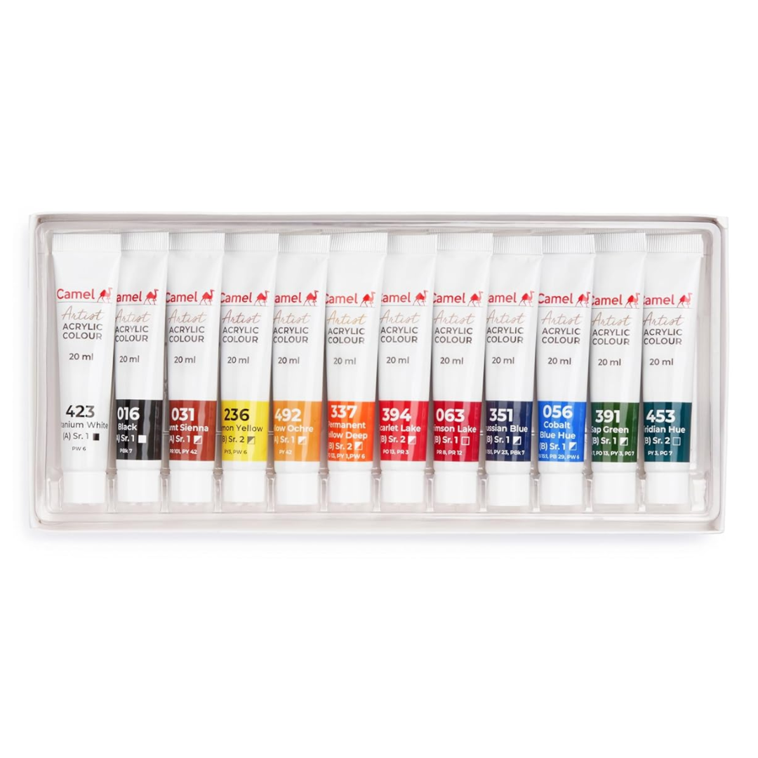 Camel Artist Acrylic Colour 12 Shades Set (20ml Each Colour)
