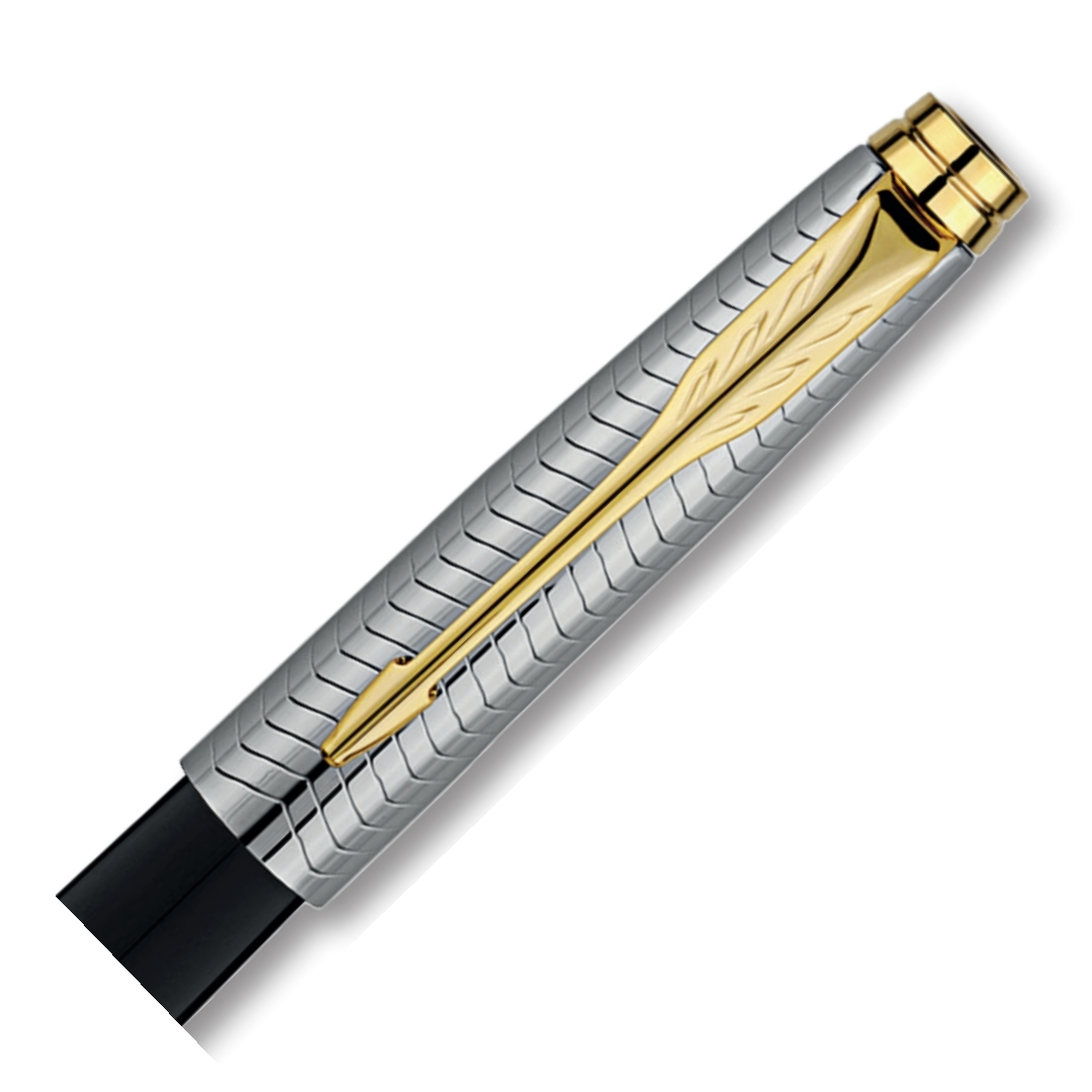 Parker Aster Contemporary Black & Chrome Gold Trim Roller Pen