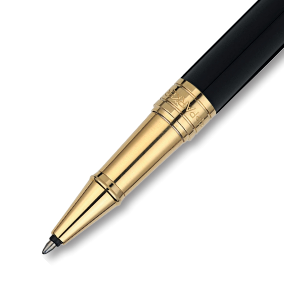 Parker Aster Deluxe Black & Chrome Gold Trim Roller Pen