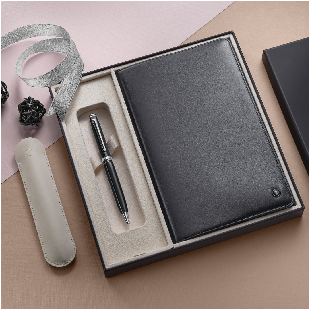 Lapis Bard Contemporary Black Ball Pen and Mayfair Leather Notebook