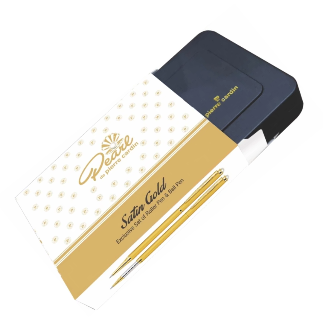 Pierre Cardin Pearl Satin Gold Gift Set (Ball Pen + Roller Pen)