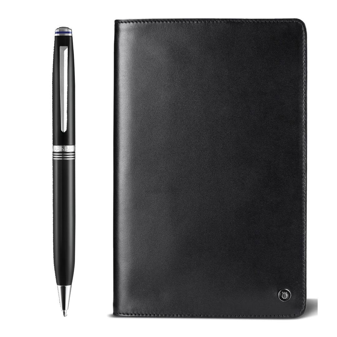 Lapis Bard Contemporary Black Ball Pen and Mayfair Leather Notebook