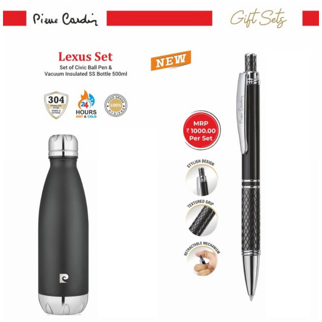 Pierre Cardin Lexus Pen and Water Bottle Gift Set - Black