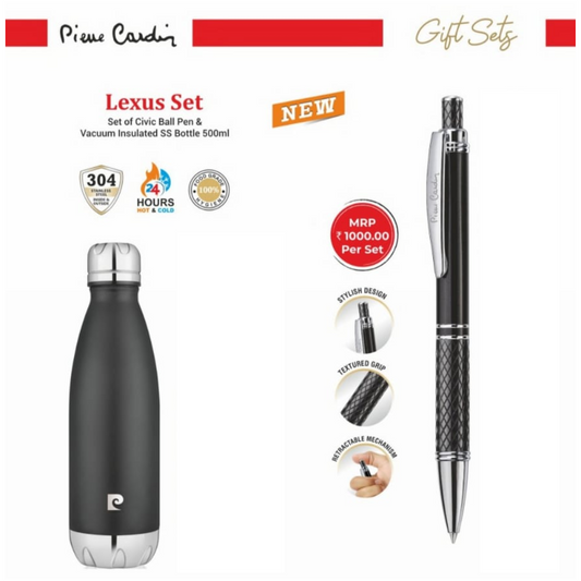Pierre Cardin Lexus Pen and Water Bottle Gift Set - Black