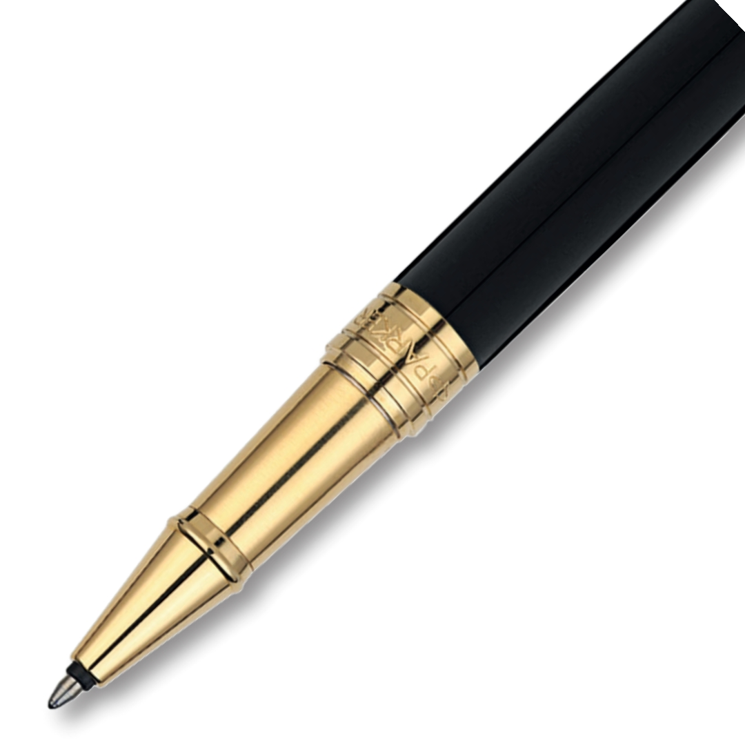 Parker Aster Contemporary Black & Chrome Gold Trim Roller Pen