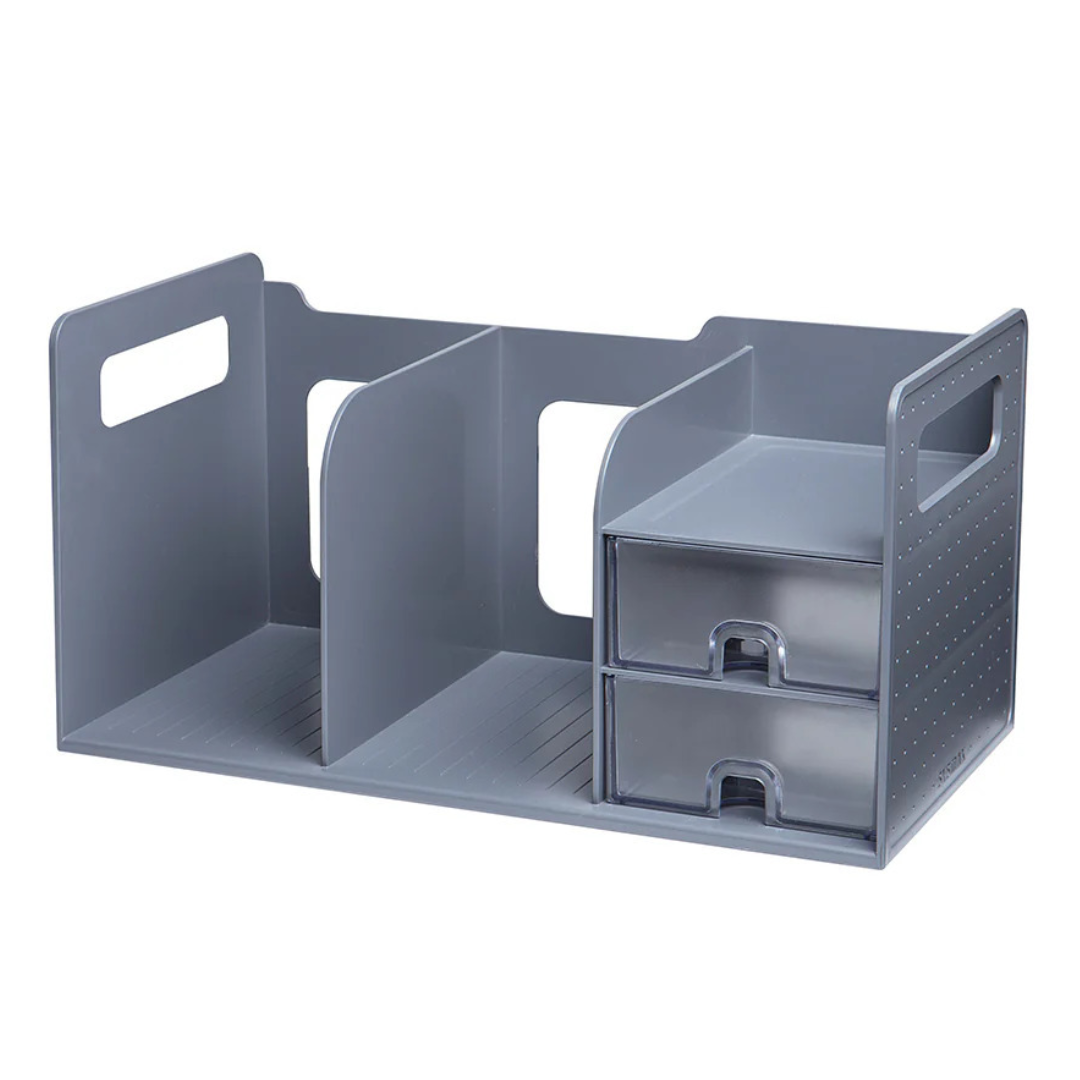 Litem Book Rack With Drawers - Gray