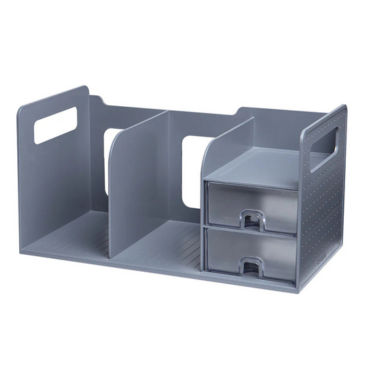 Litem Book Rack With Drawers - Gray