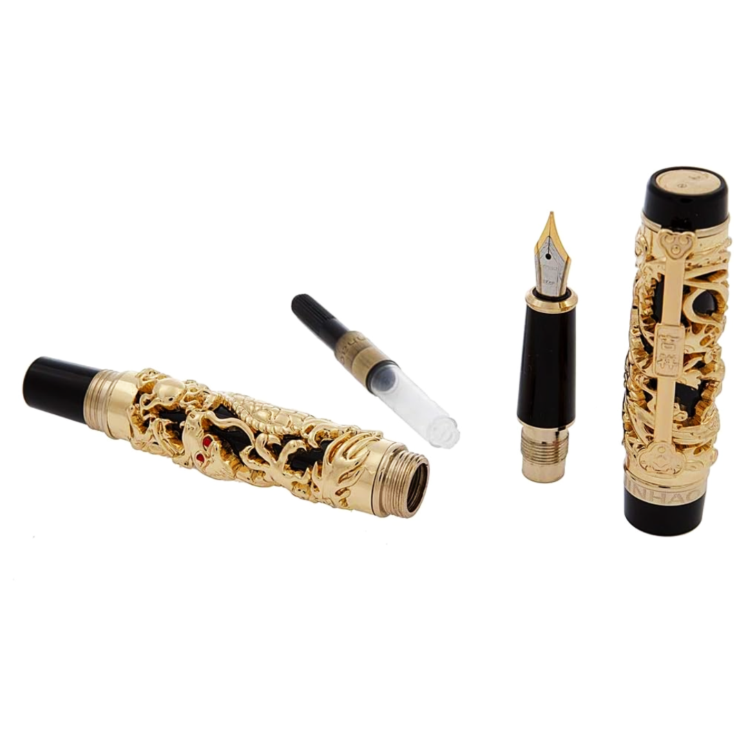 Jinhao Dragon Gold Fountain Pen (With Ink Bottle)