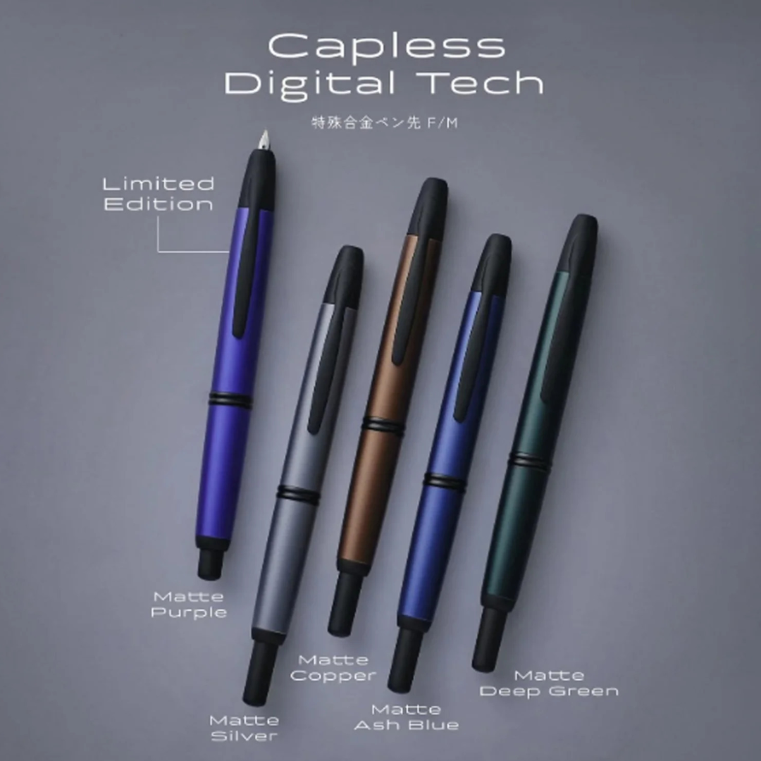 Pilot Capless Matte Ash Blue Fountain Pen Black Trims