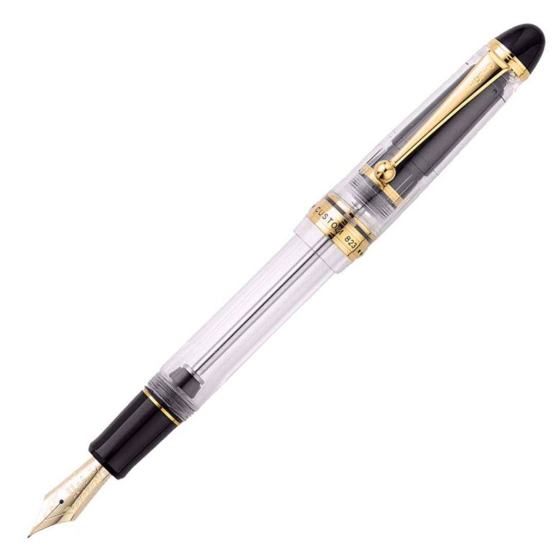 Pilot Custom 823 Clear Gold Trim Fountain Pen (14K Gold Nib)