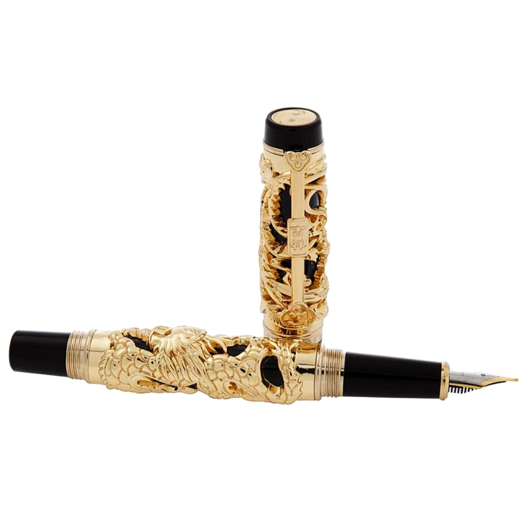 Jinhao Dragon Gold Fountain Pen (With Ink Bottle)