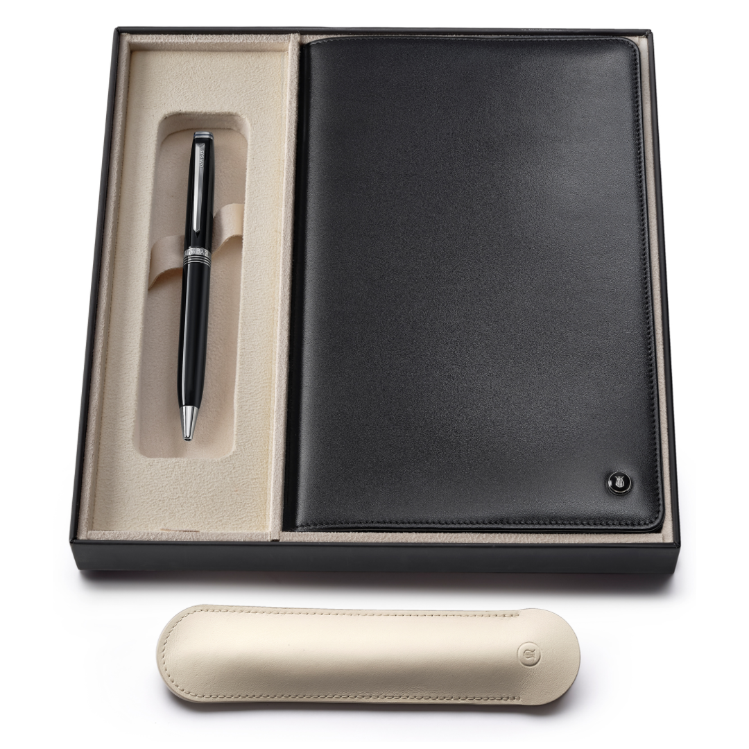 Lapis Bard Contemporary Black Ball Pen and Mayfair Leather Notebook