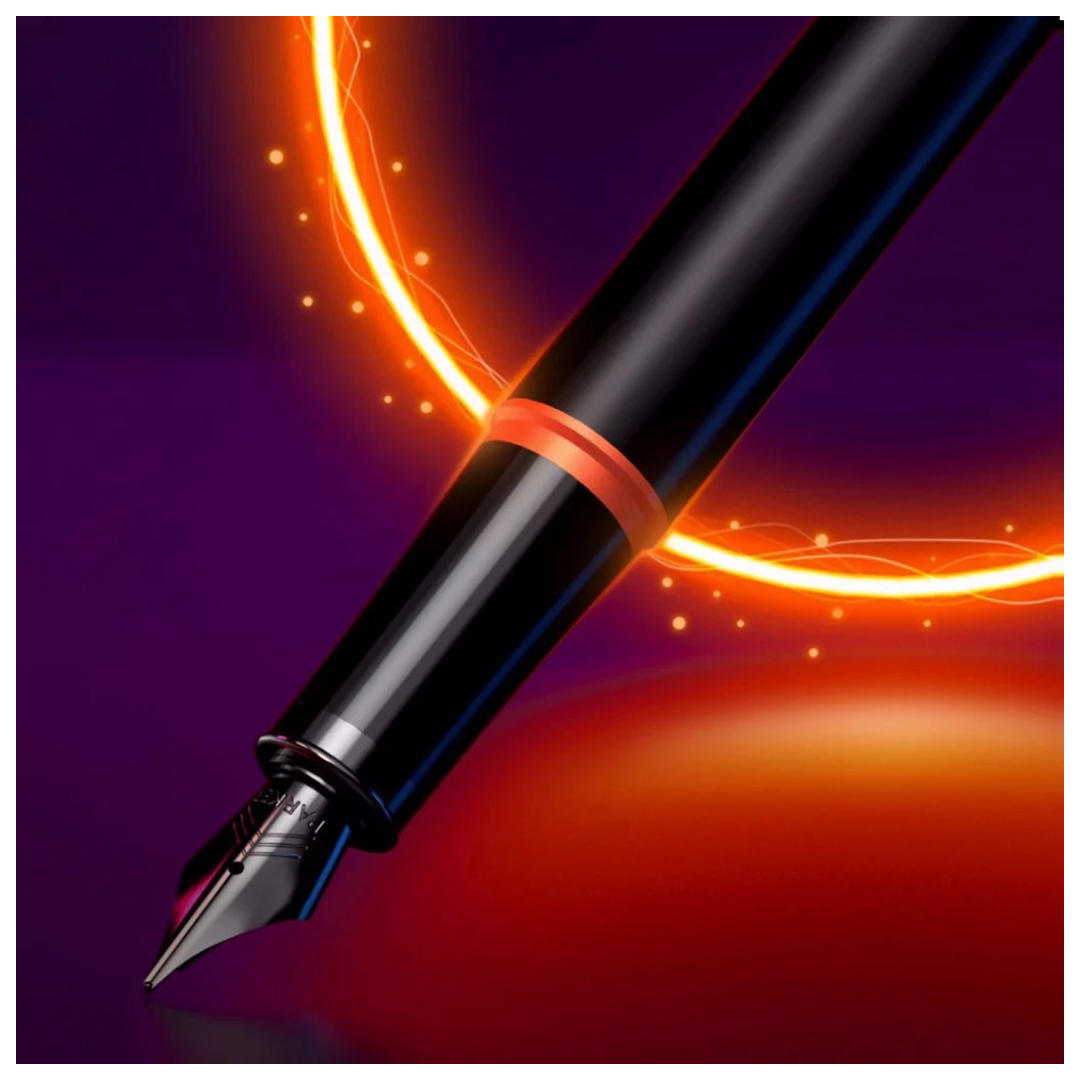 Parker IM Flame Orange Black Trim Fountain Pen - Medium Nib