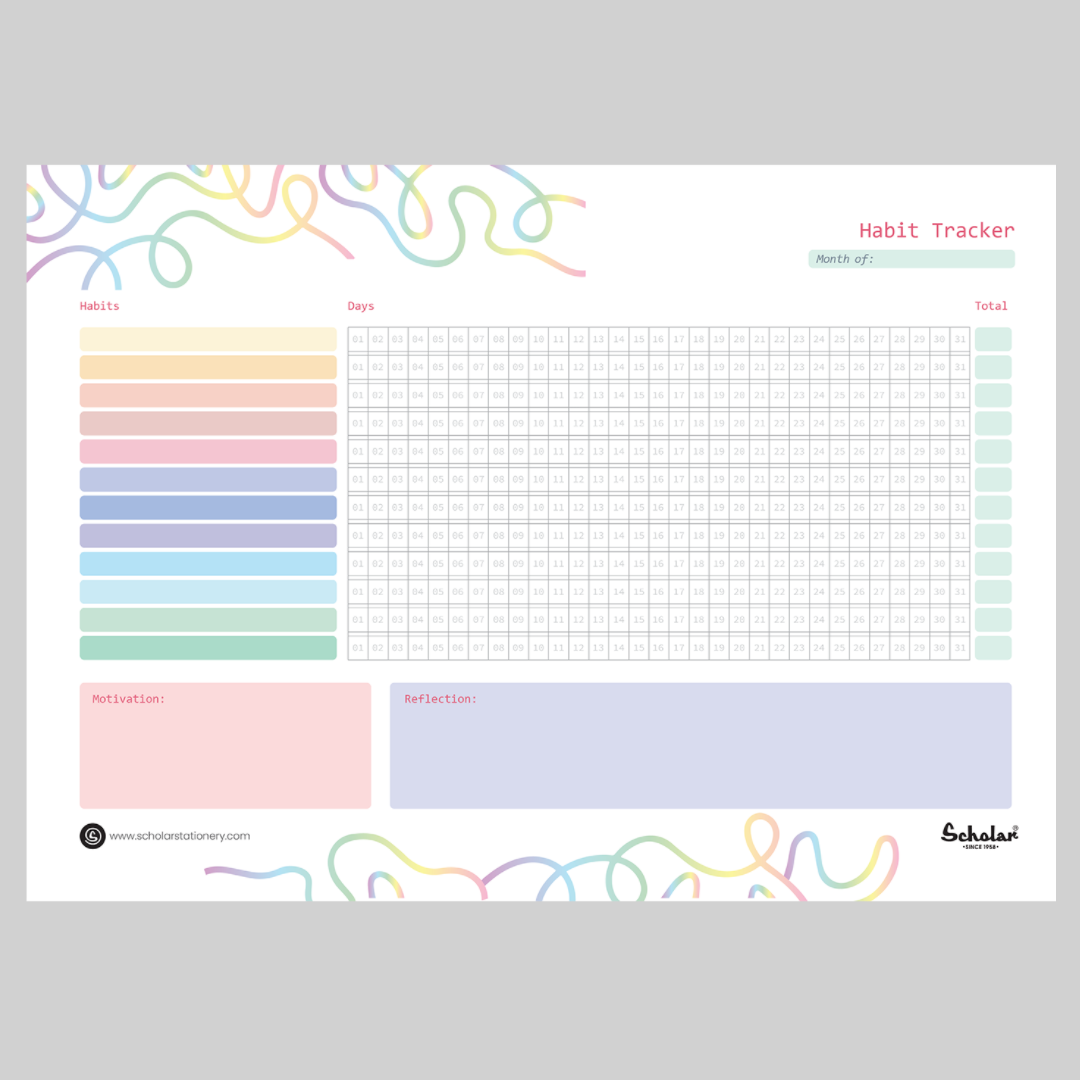 Scholar Habit Tracker - Monthly (Horizontal)