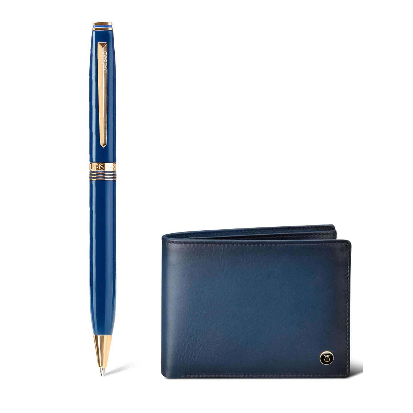 Lapis Bard Contemporary Blue Gold Ball Pen with Ducorium Blue Wallet