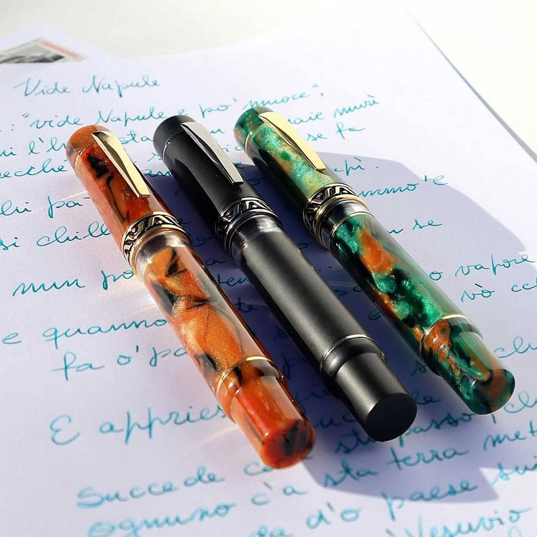 GIOIA | Medium Nib | Fountain Pen | Cenere Black Resin Barrel | Piston Filler | with Ink Window