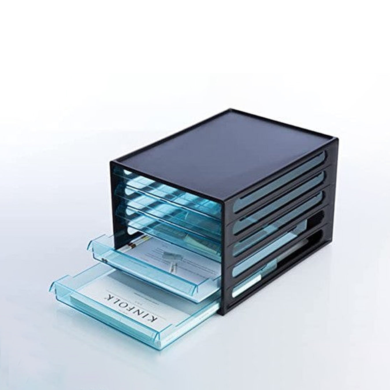 Litem | Multi Utility Storage File Cabinet | 5 Transparent Drawers | Organiser | Black | EL File | For Office & Home