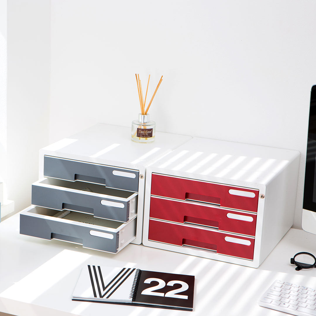 Sysmax |Lockable File Cabinet | 3 Drawers | Wine Red | For Office School & Hospital