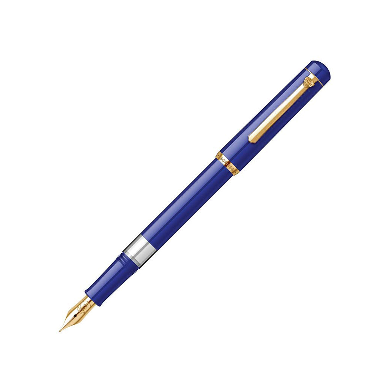 Scrikss 419 Medium Nib Fountain Pen in Blue GT on a white background