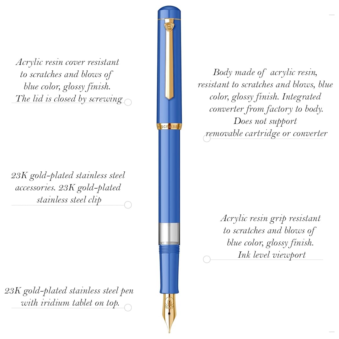 Scrikss 419 Medium Nib Fountain Pen - Blue Acrylic
