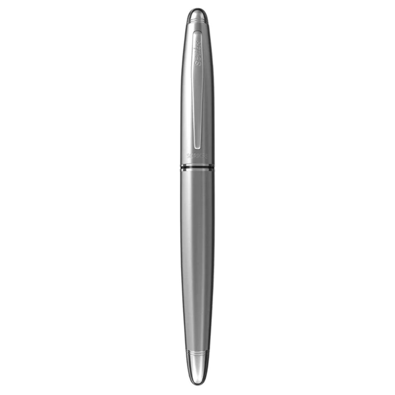 Scrikss Knight 88 Medium Nib Fountain Pen in Chrome on a white background