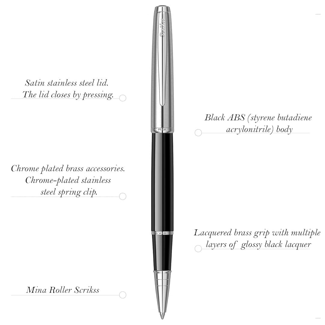 Scrikss Metropolis 800 Rollerball Pen - Black Chrome
