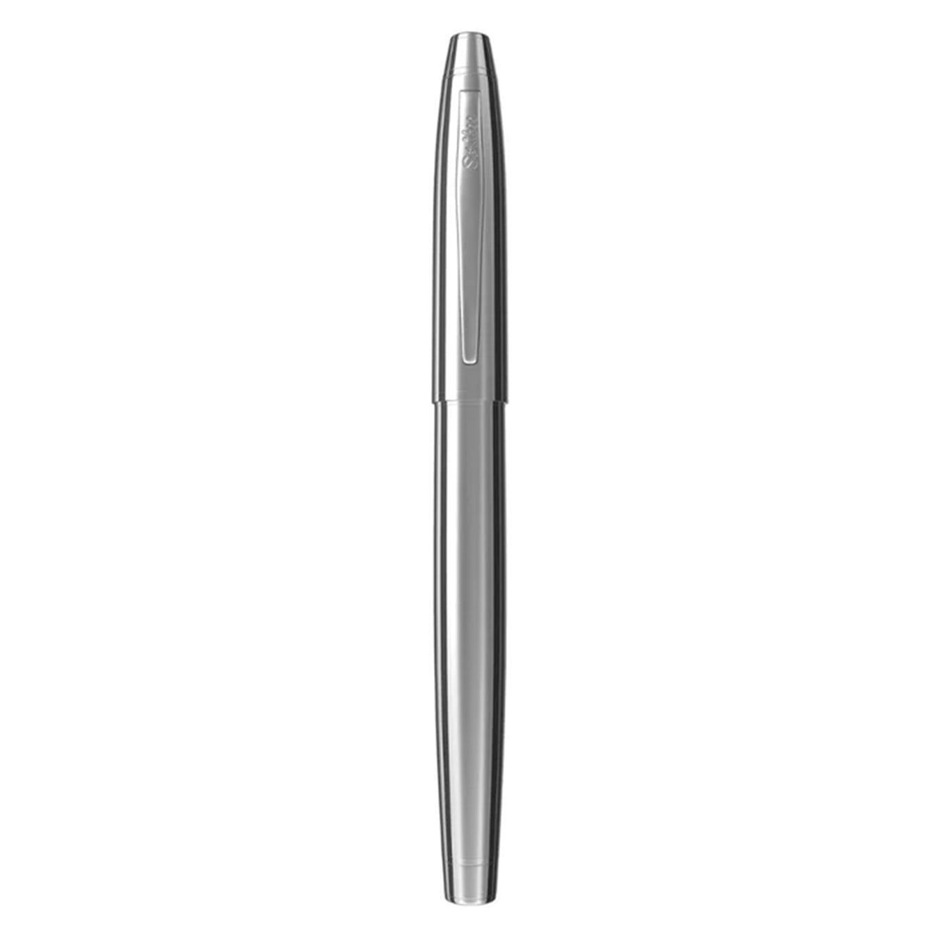 Scrikss Noble 35 Medium nib Fountain Pen in Chrome on white background