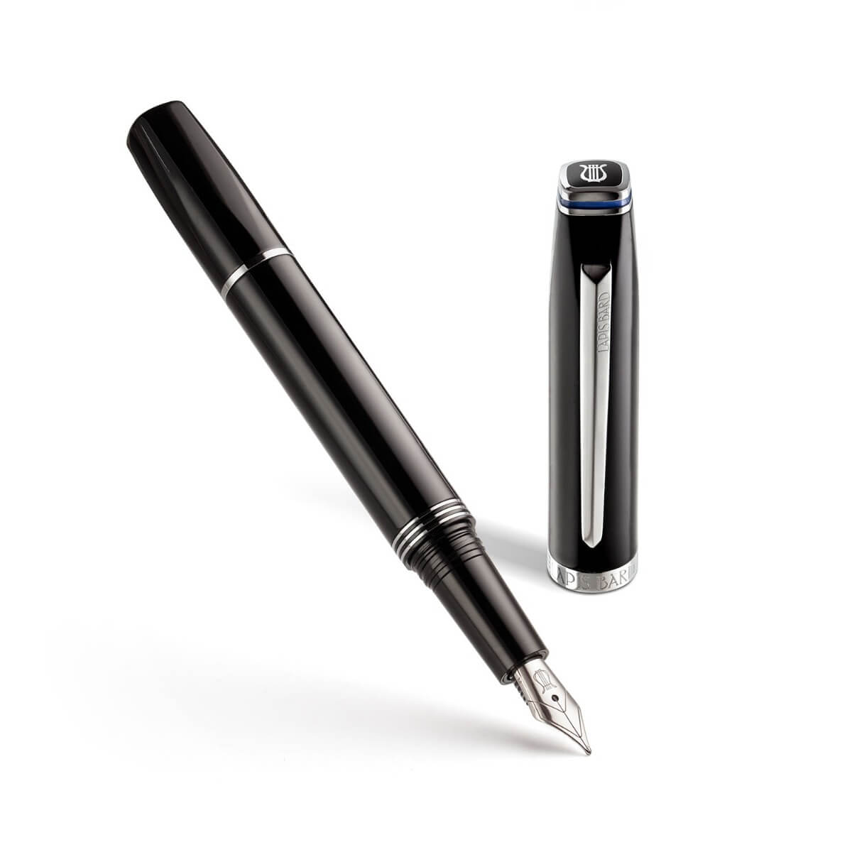 Lapis Bard Contemporary Black with Chrome Trim Fountain Pen - Medium Nib