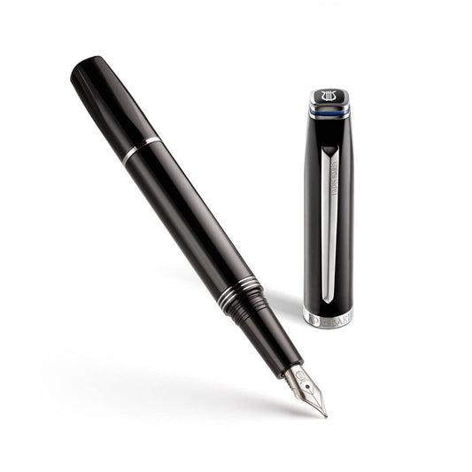 Lapis Bard Contemporary Black with Chrome Trim Fountain Pen - Medium Nib