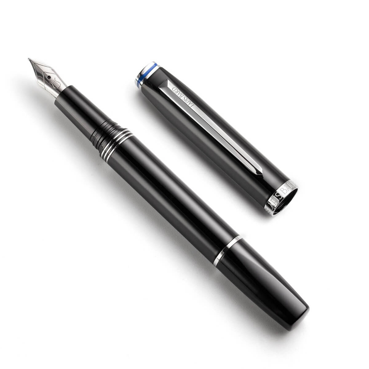Lapis Bard Contemporary Black with Chrome Trim Fountain Pen - Medium Nib