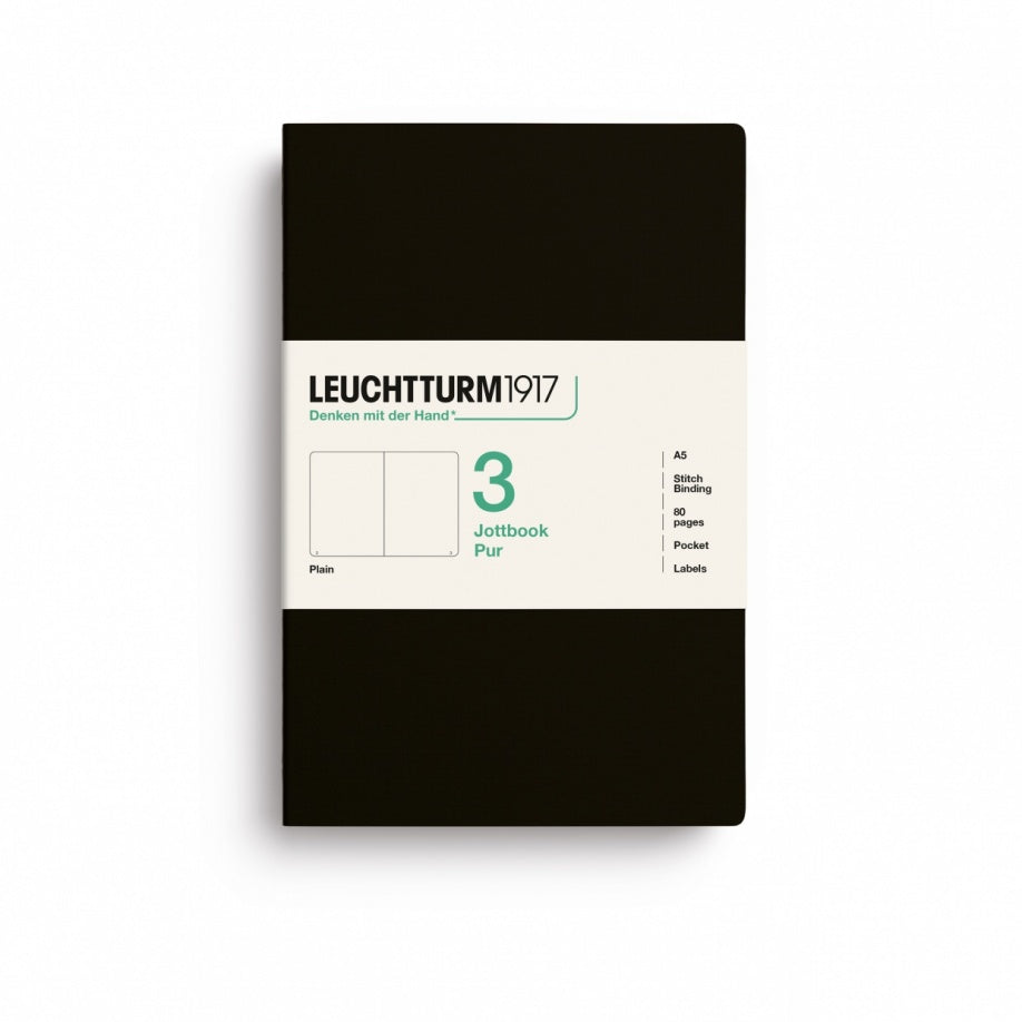 Jottbook pur (A5), 80 numbered pages, plain, Black, pack of 3