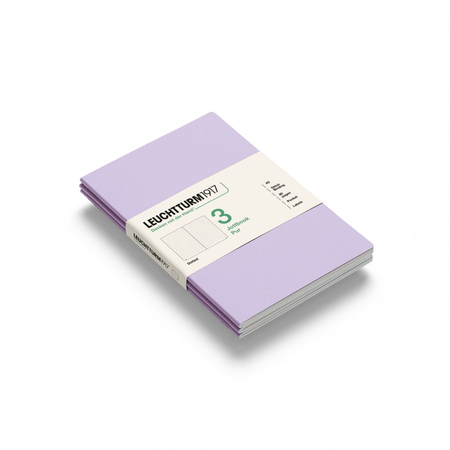 Jottbook pur (A5), 80 numbered pages, dotted, Lilac, pack of 3