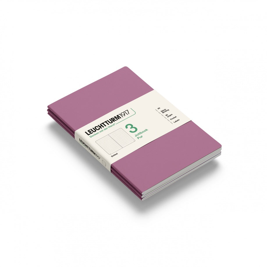 Jottbook pur (A5), 80 numbered pages, dotted, Dusty Rose, pack of 3