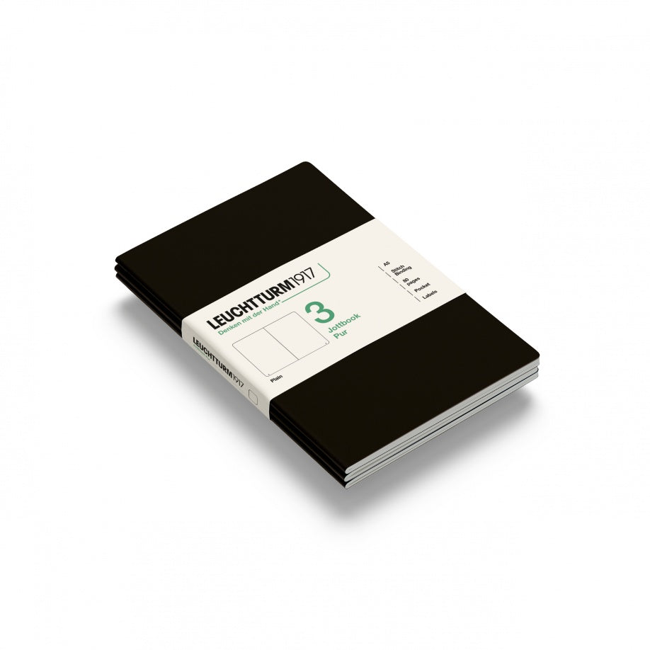 Jottbook pur (A5), 80 numbered pages, plain, Black, pack of 3