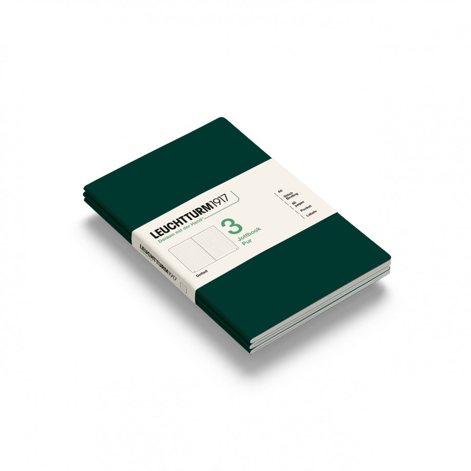 Jottbook pur (A5), 80 numbered pages, dotted, Forest Green, pack of 3