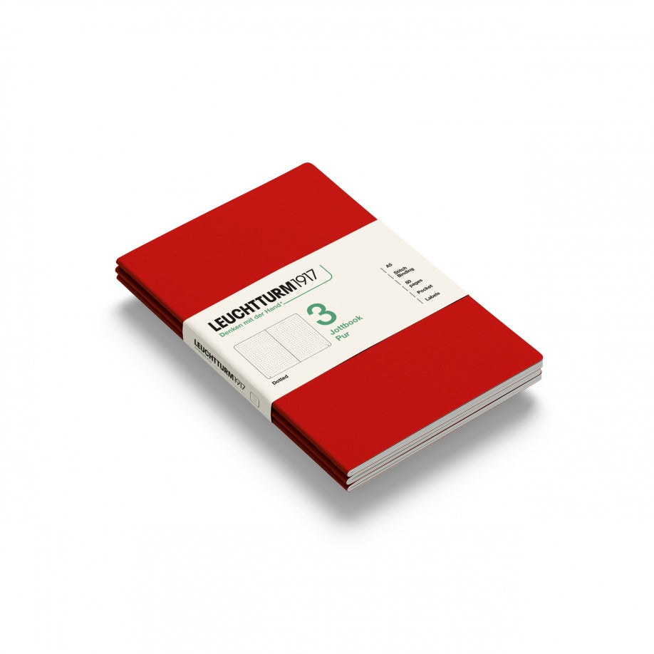 Jottbook pur (A5), 80 numbered pages, dotted, Cherry, pack of 3