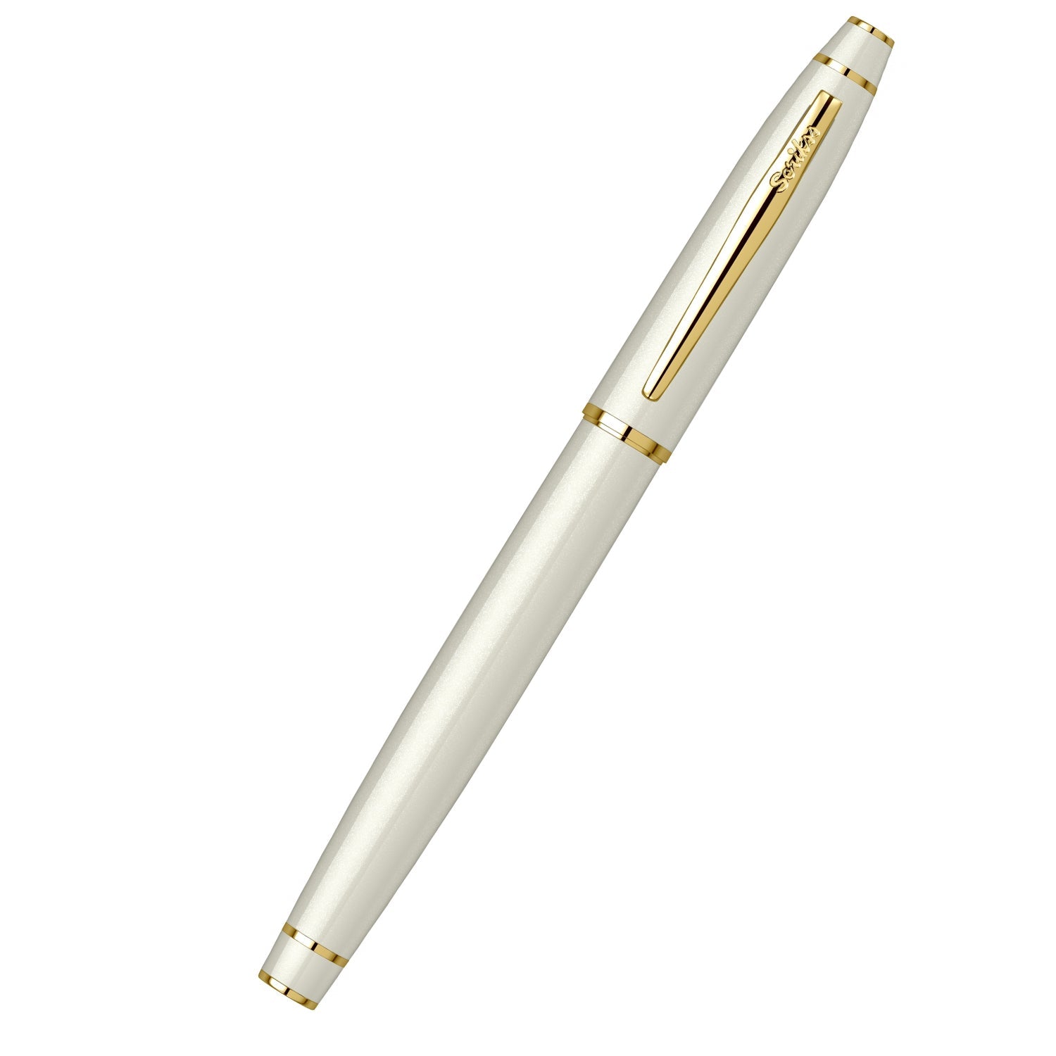 Scrikss Noble 35 Medium nib Fountain Pen in Ivory GT on a white background