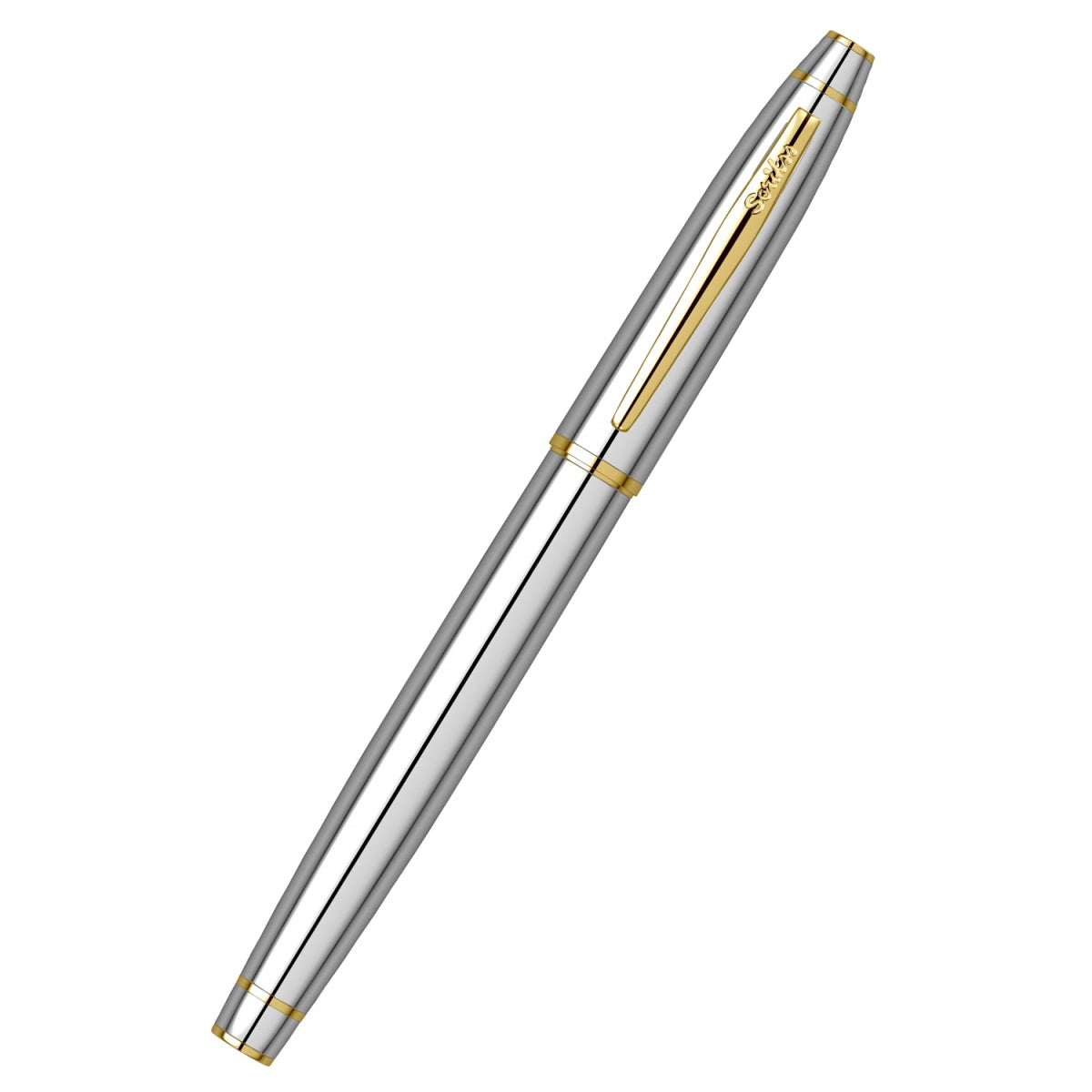 Scrikss Noble 35 Medium nib Fountain Pen in Chrome GT on a white background