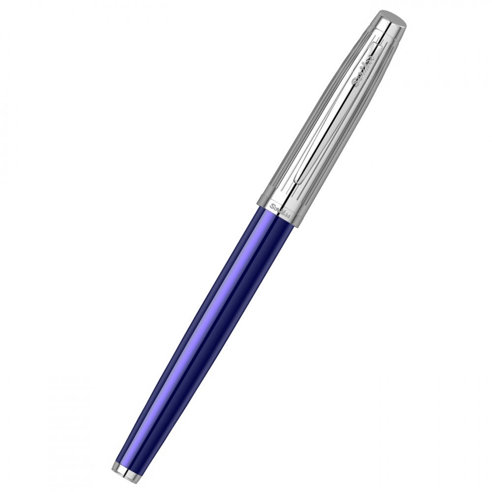 Scrikss Oscar 39 Rollerball Pen in Blue Chrome CT on white background