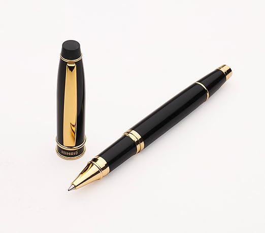 ISHRA Black Roller Ball Pen With Gold Trims| Blue Ink