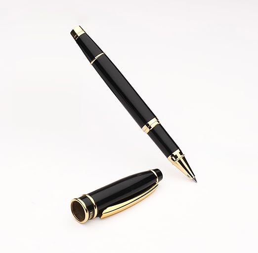 ISHRA Black Roller Ball Pen With Gold Trims| Blue Ink